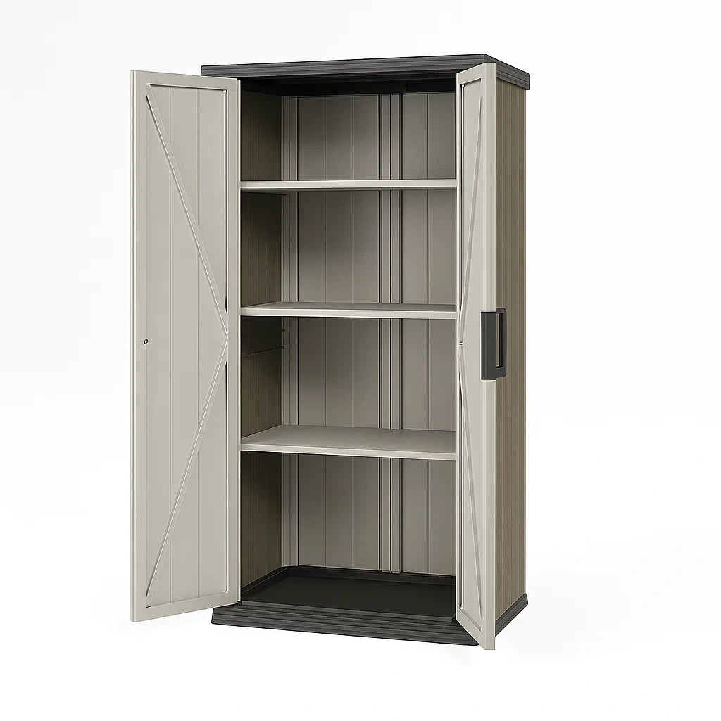Armoire de rangement en résine avec étagères gris et noir(Gris/Noir)