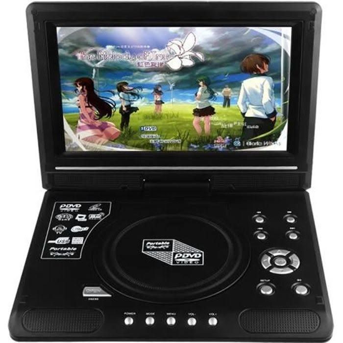 9.8 Lcd Afficher Lecteur de Dvd Lecteur de téléviseur portable 270 Ecran rotatif Avec Lecteur de carte Usb/Sd ONEVER(Noir)