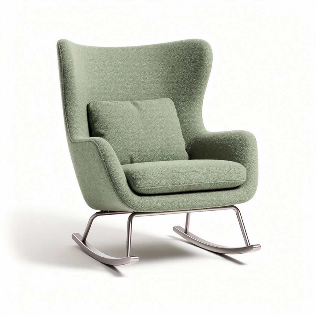 fauteuil à bascule en tissu vert avec coussin dimensions 80 x 80 x 100cm