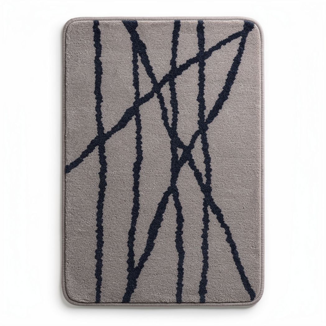 Tapis en polyester gris avec motif géométrique dimensions 60 x 90 x 1cm