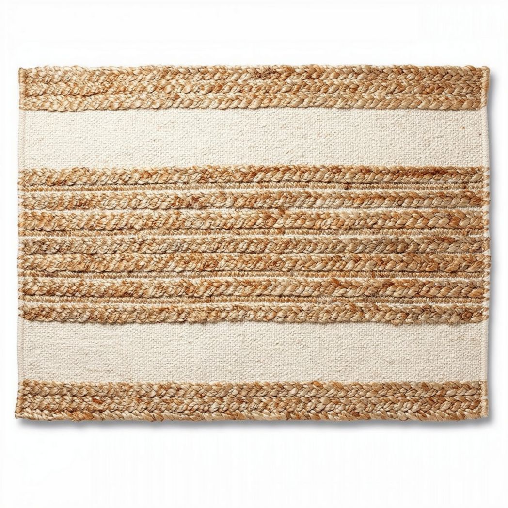 Tapis en jute et coton tressé 90 x 60 x 1 cm pour décoration intérieure