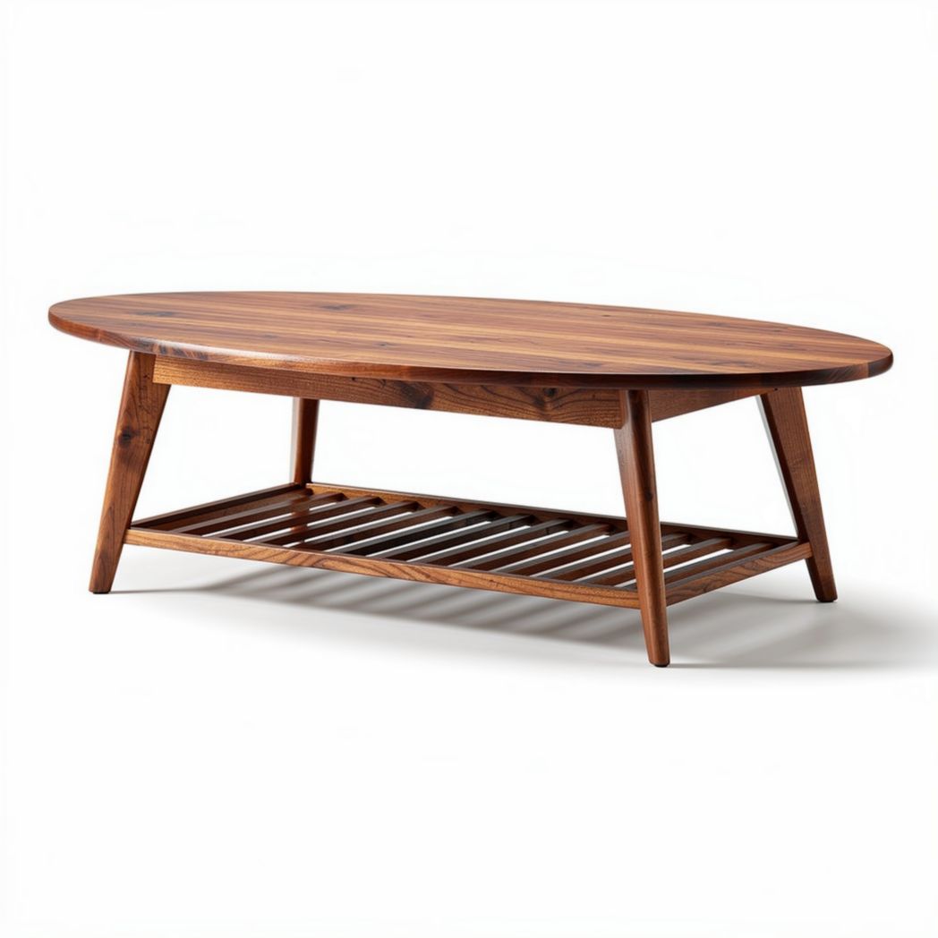 Table basse ovale en bois avec étagère inférieure 100 x 60 x 40cm