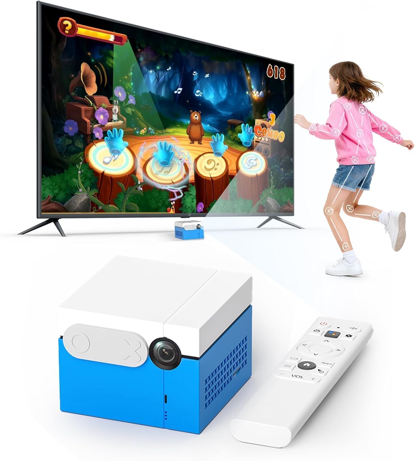 Console de Jeux Enfant MotionX avec Détection de Mouvement, Caméra HD, 2 Joueurs, 50+ Jeux Sport Éducation, Plug Play, sans Abonnement – Console Jeux Enfant 3 Ans et Plus, Cadeau Garçons Filles(Bleu)