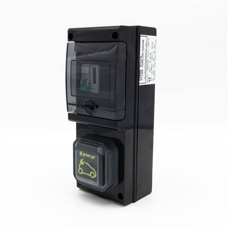 Borne de recharge équipée d'une prise Green'up complète avec protections et compteur(Noir)