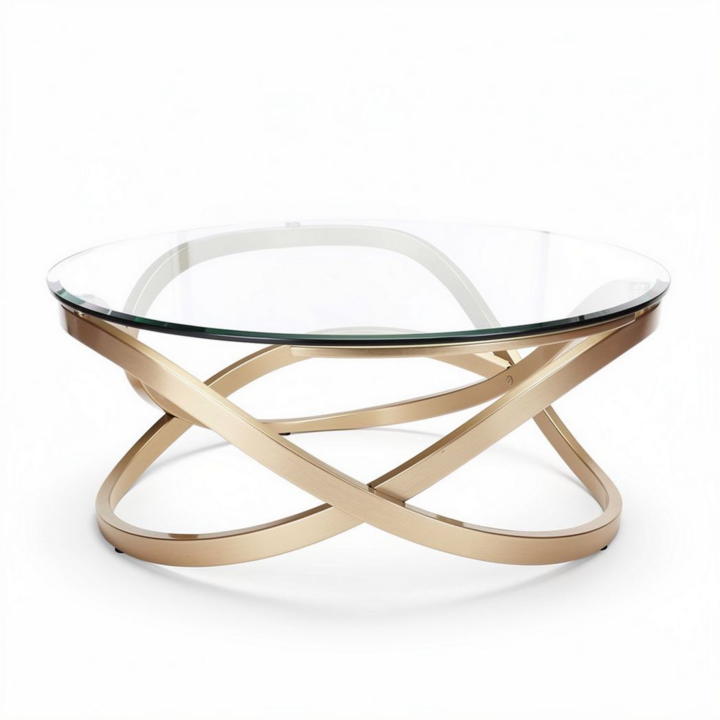Table basse ronde en verre avec structure en métal doré 85 x 85 x 40cm