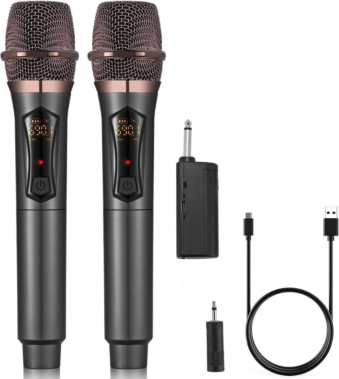 ALPOWL Microphone sans Fil, Microphone karaoké avec 192KHZ/24Bit, système de Micro Dynamique sans Fil Professionnel, récepteur Rechargeable pour(Noir/Cuivre)