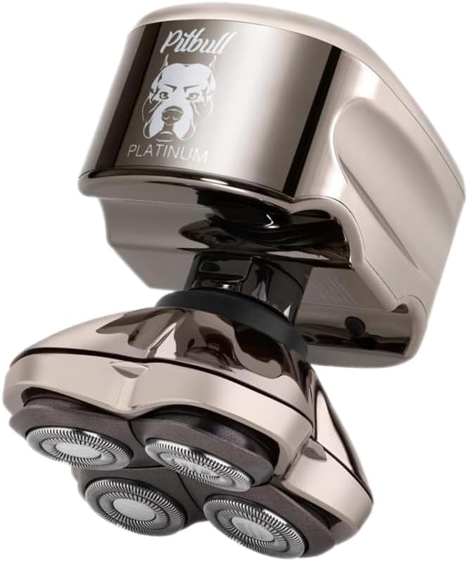 Skull Shaver Pitbull Platinum Pro - Rasoir Électrique Homme - Sans Fil, Rechargeable, Humide/Sec, Ergonomique pour Crâne Chauve - Avec Socle de Rinçage et Étui de Voyage