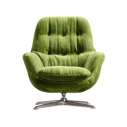 Chaise Pivotante en Velours Côtelé Vert avec Base Chromée