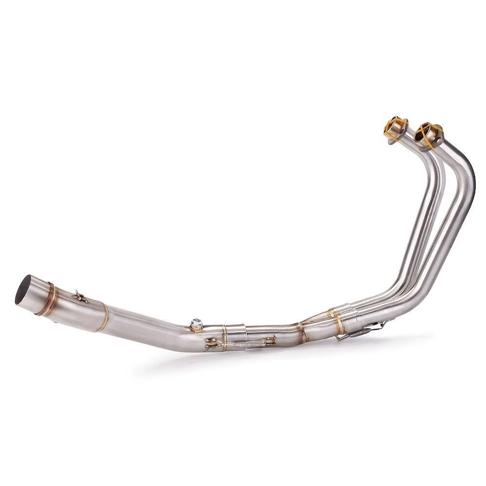 Système d'Échappement Complet pour Moto - Pot d'Échappement 51 mm avec Tuyau Avant Modifié, Mt03, Ligne echappement motos, Echappement de motos,(Argenté/Or)