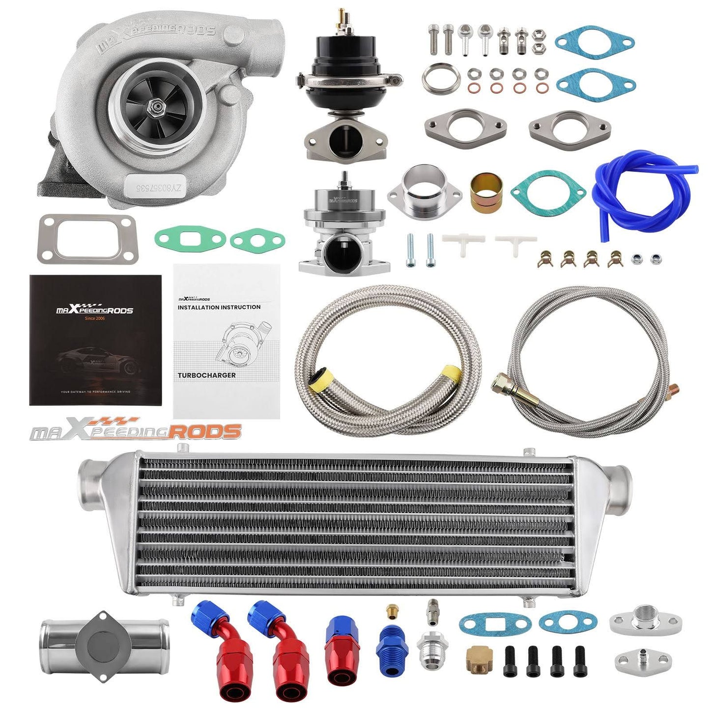 Kits turbo universels avec Wastegate et Intercooler Parfait pour les moteurs 1.5L-3.0L jusquà 350+HP(Argent/Bleu/Rouge)