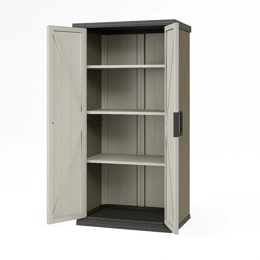 Armoire de rangement en résine avec étagères gris et noir(Gris/Noir)