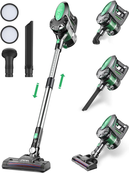 Vactidy Aspirateur sans fil, aspirateur sans fil avec batterie amovible, puissance d'aspiration 20 KPa pour sols en bois dur, jusqu'à 30 minutes d'autonomie(Noir/Argent/Vert)