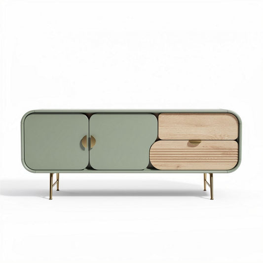 Meuble de télévision en bois et métal vert 120 x 40 x 50cm avec tiroirs