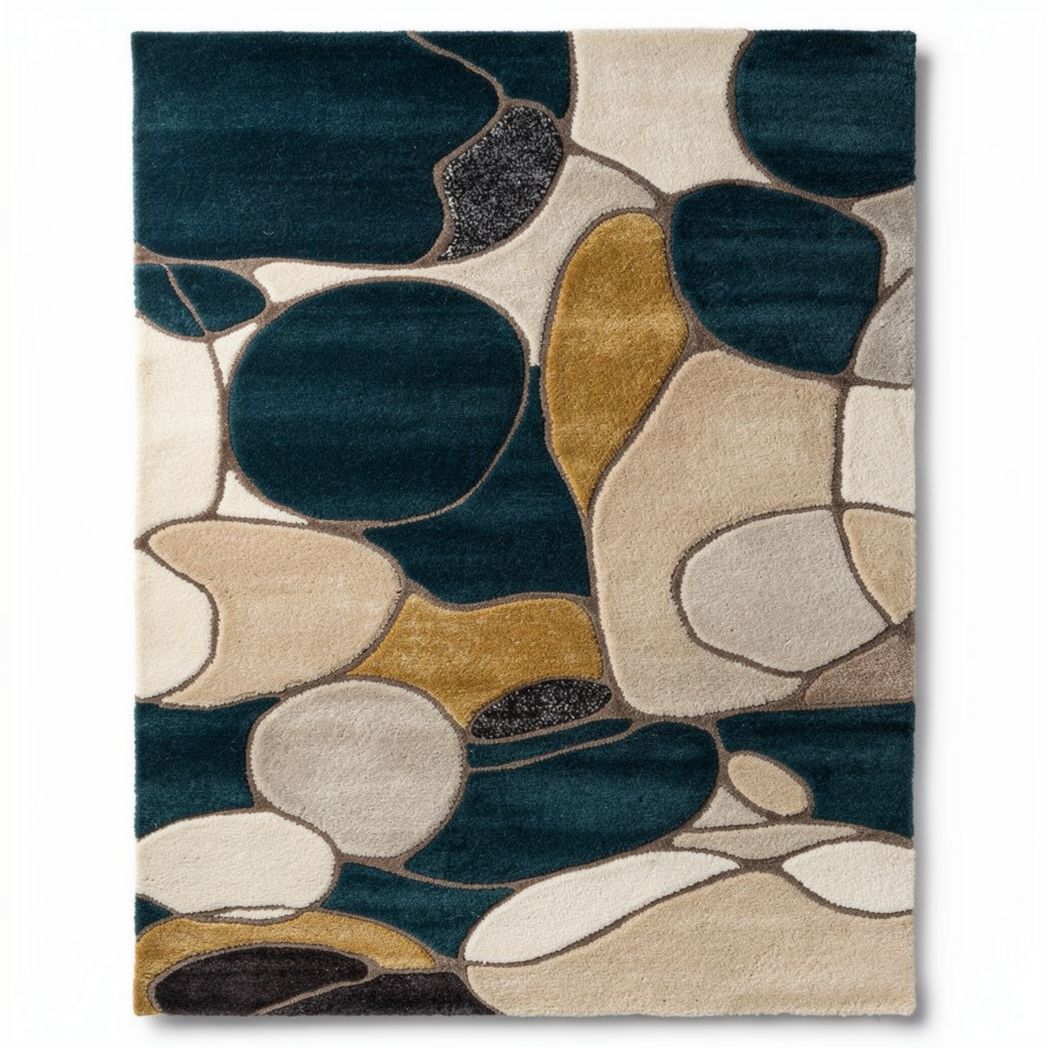 Tapis moderne en tissu à motif abstrait gris et doré 200 x 150 x 1cm