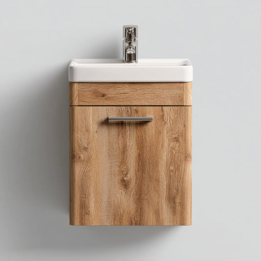 Meuble de salle de bain suspendu étroit avec vasque – Effet chêne naturel