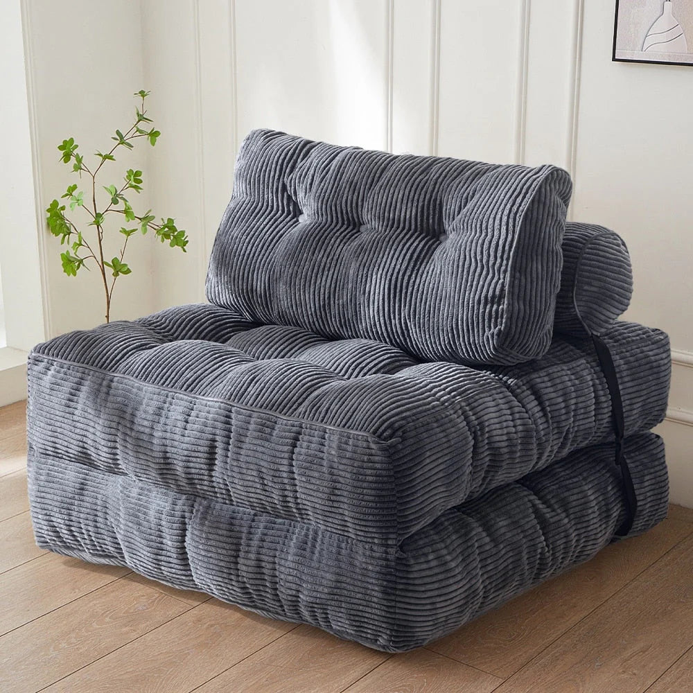 8 Corduroy Folding Couch Sofa Bed,Single(Charcoal)