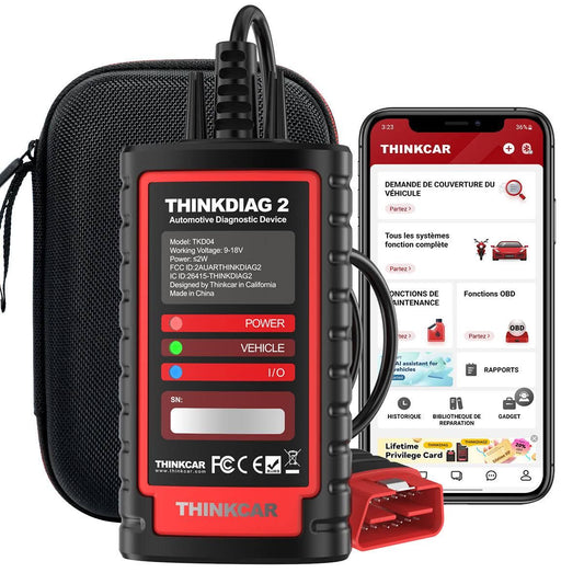 THINKDIAG 2 - Scanner Pro Bidirectionnel, Repro. Clés, OBD2 Bluetooth - Pour Garages  Particuliers(Noir/Rouge)