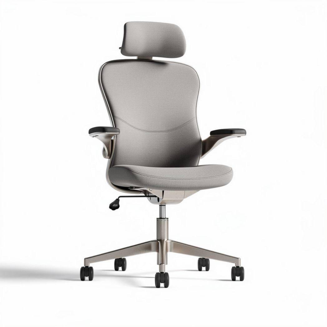 Chaise de bureau ergonomique en tissu gris clair avec accoudoirs et dossier réglable 60 x 60 x 110cm