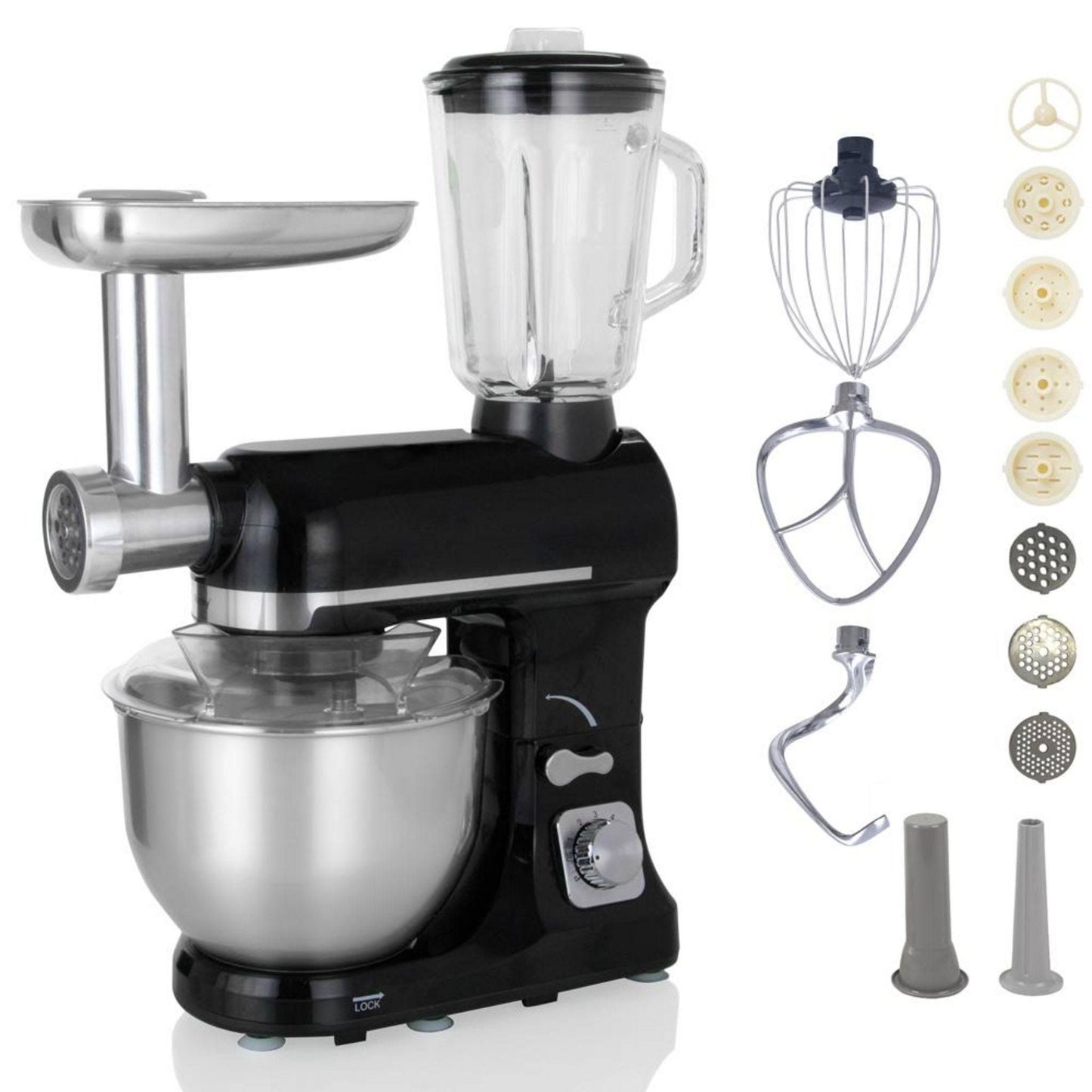 robby Robot multifonctions 5l 1000w avec hachoir et blender 1,5l en verre(Noir/Argent)