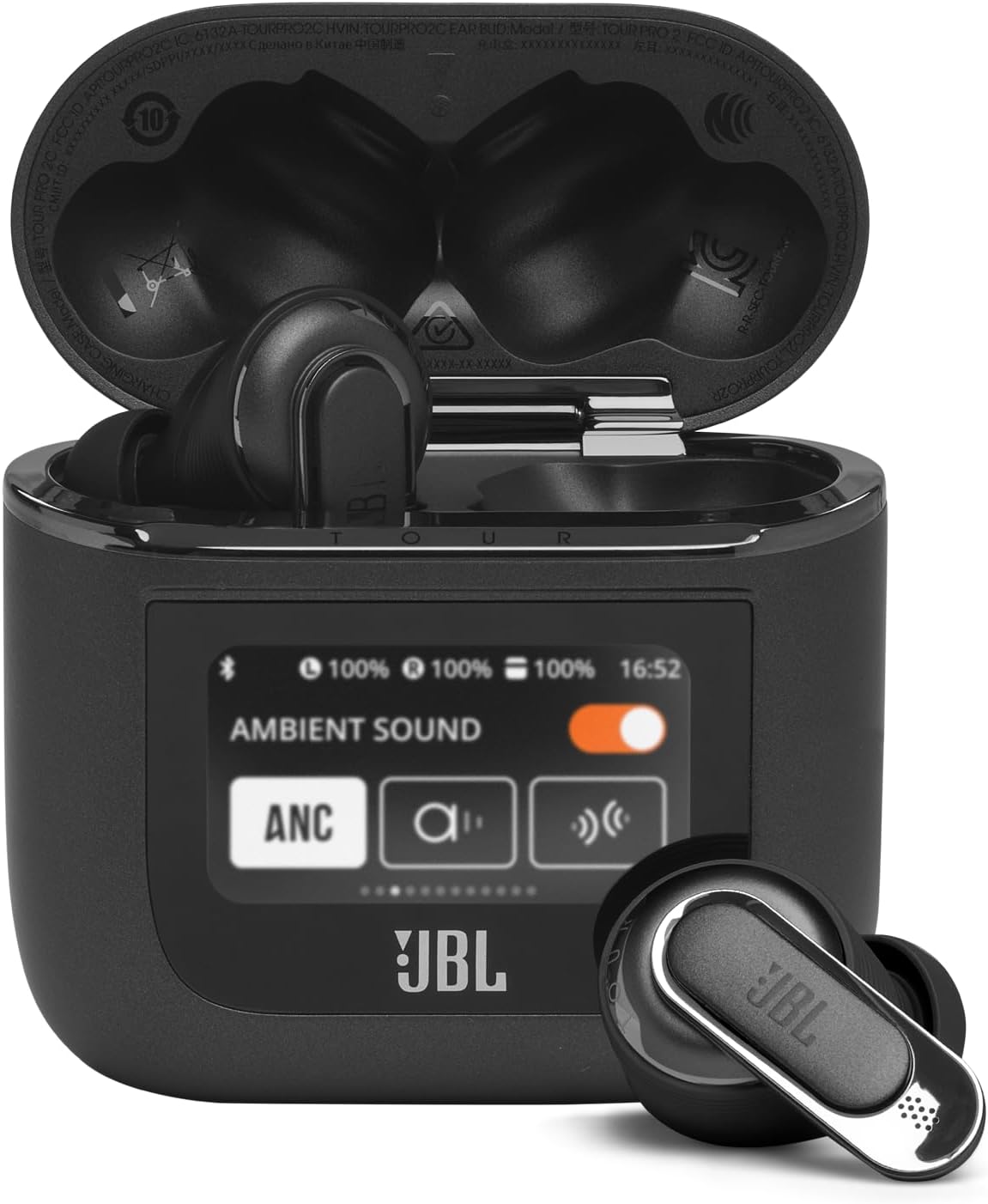 JBL Tour Pro 2, Écouteurs sans fil, Bluetooth, réduction du bruit, jusqu'à 40h d'autonomie, audio spatial, boîtier de recharge intelligent, Champagne(Noir)