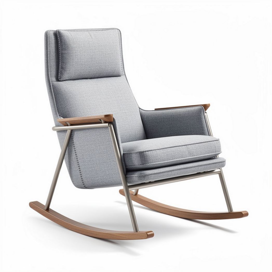 Fauteuil à bascule en tissu gris avec structure en métal 80 x 70 x 100cm