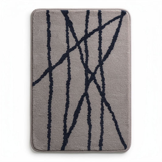 Tapis en polyester gris avec motif géométrique dimensions 60 x 90 x 1cm