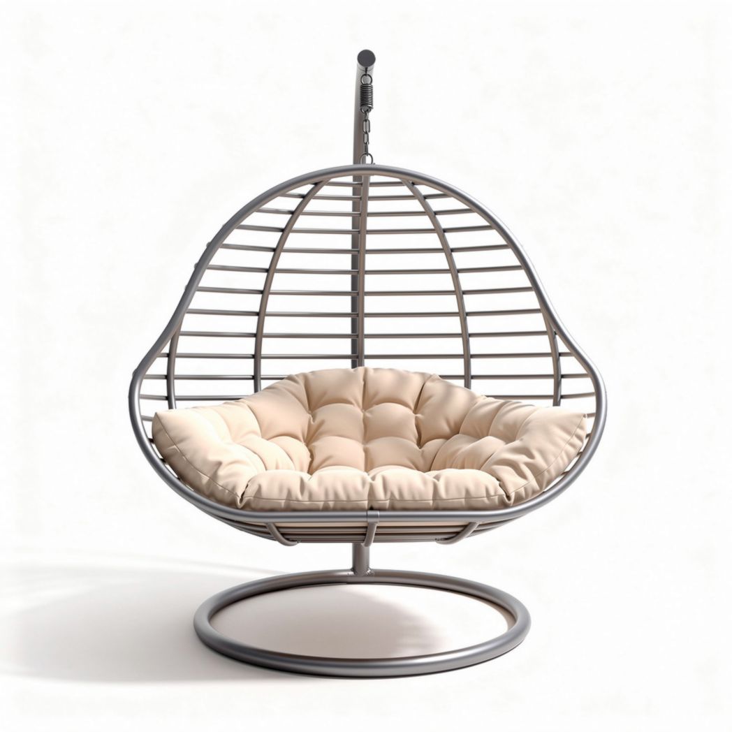 Chaise suspendue en métal avec coussin en tissu beige dimensions 100 x 80 x 120cm
