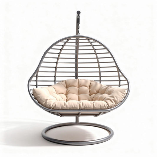 Chaise suspendue en métal avec coussin en tissu beige dimensions 100 x 80 x 120cm