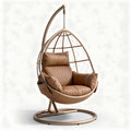 Chaise suspendue en rotin tressé avec coussins beige 120 x 100 x 150cm