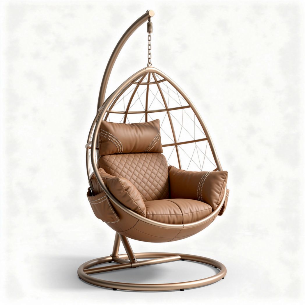 Chaise suspendue en rotin tressé avec coussins beige 120 x 100 x 150cm