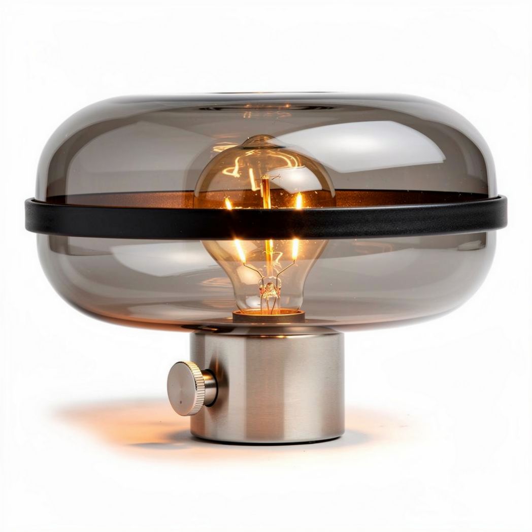 Lampe de table en verre fumé avec base en métal 30 x 30 x 15cm
