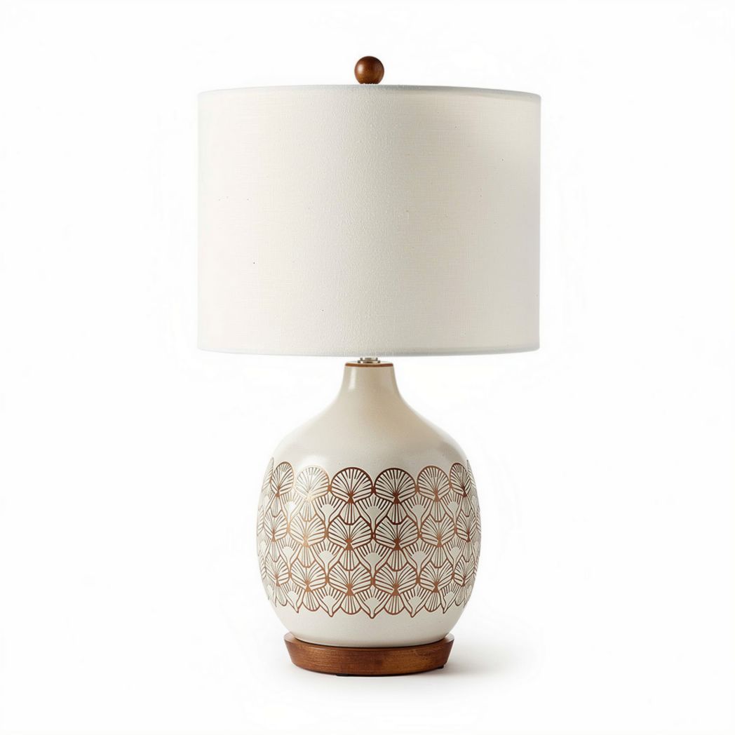 Lampe de table en céramique beige avec abat-jour blanc 30 x 30 x 58cm
