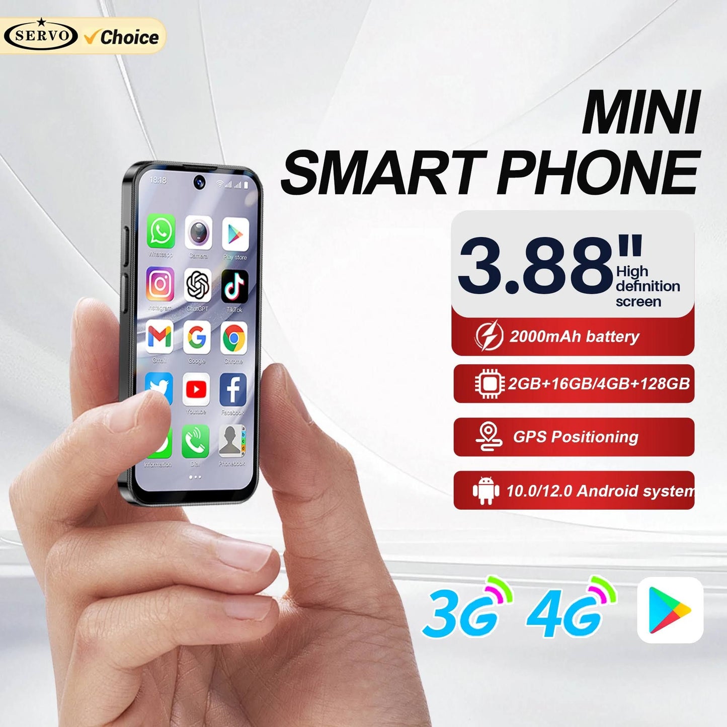 2025 nouveau mini Smartphone Android 3.88 écran HD, 4G LTE/3G WCDMA, 4GB + 128GB/2GB + 16GB,(Noir)