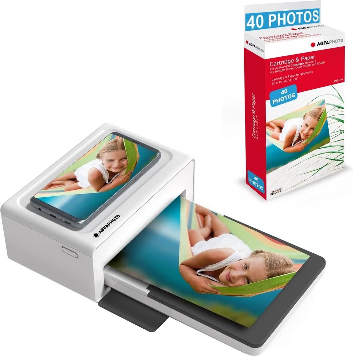 Agfa Photo Pack Imprimante Realipix Moments + Cartouches Et Papiers Photos(Blanc/Gris)