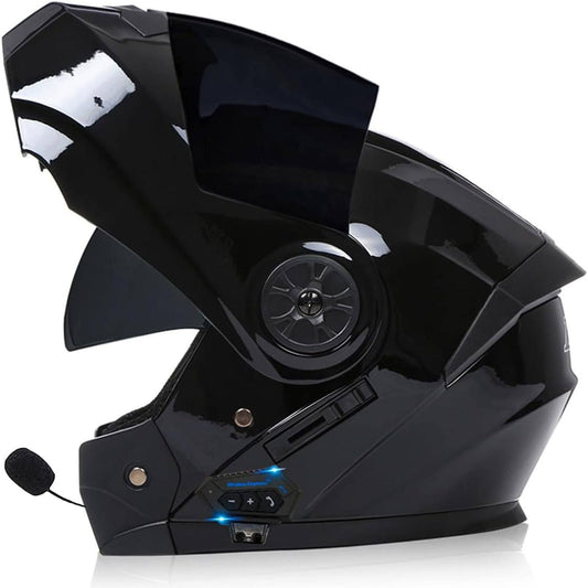 Adulte Bluetooth Modulable Casque Moto Homme Et Femme ECE Homologué Flip Up Casque Moto avec Double Visière pour Anti-Collision Casque Scooter(Noir)