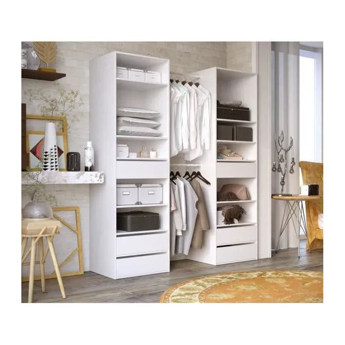 Kit Dressing 2 Colonnes 2 Penderies 6 Tiroirs Décor Blanc L 177 X P 48 H 200,2 Cm Combi Kit dressing