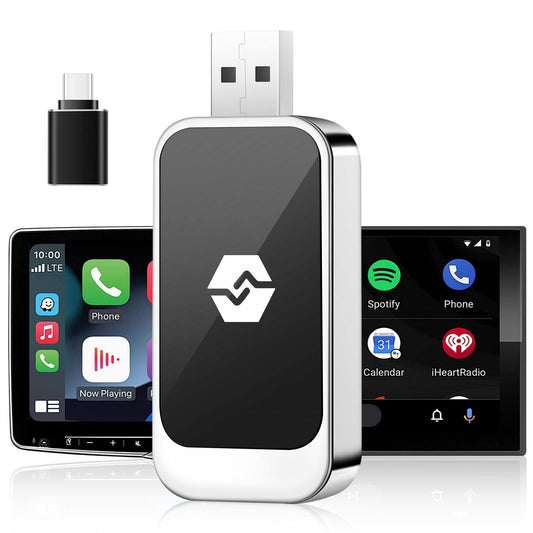Adaptateur Car-Play sans Fil pour iOS et Android, Euakee Le Plus Petit et Le Plus Rapide Adaptateur Car-Play sans Fil, Plug  Play Convertir Les(Noir/Argent)