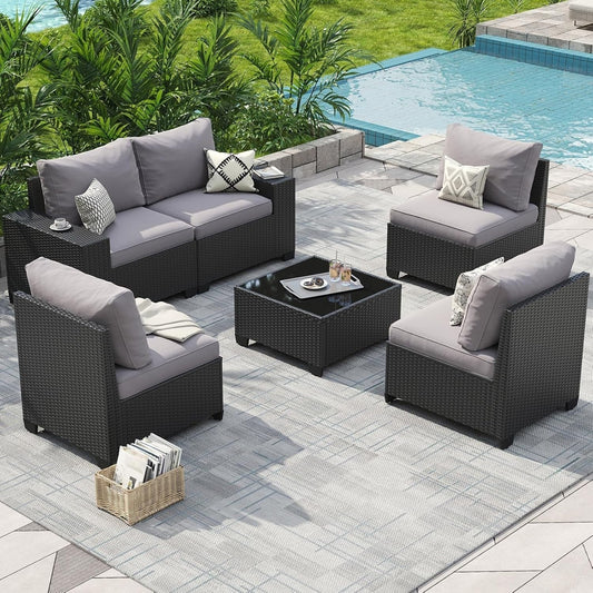 Outdoor Patio Furniture Sets with 4in Thicken Cushion(6 pcs/Grey)