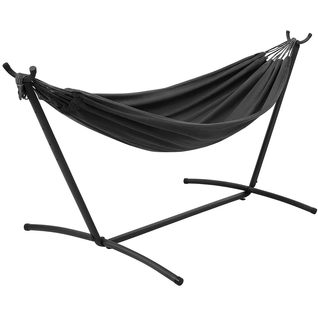 Hamac en tissu avec support en acier noir(Noir)