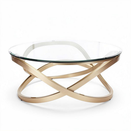 Table basse ronde en verre avec structure en métal doré 85 x 85 x 40cm