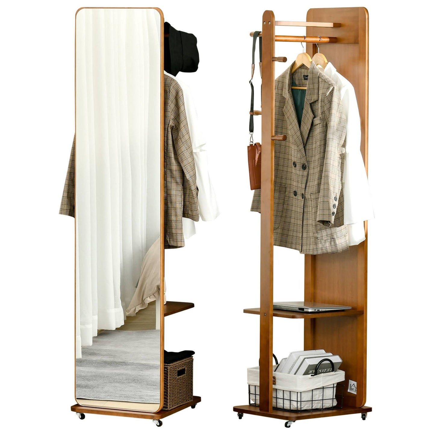 homcom Miroir sur pied avec roulettes portant(Marron)