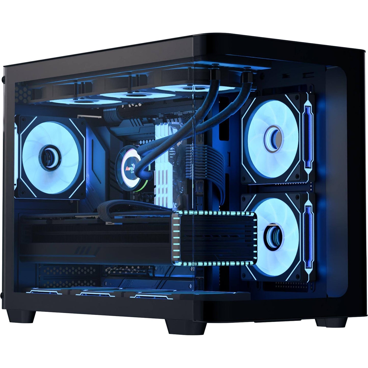 AeroCool P300C Noir Boîtier PC vitré panoramique Mini ITX / Micro ATX(Noir/Bleu)