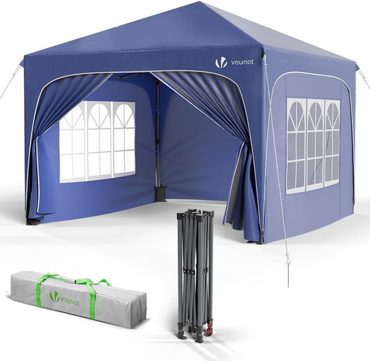 VOUNOT® Tonnelle de Jardin 3x3m Tente Pliable Imperméable avec Parois Anti UV Chapiteau de Jardin Exterieur Hauteur Réglable avec Sac de Transport pour Camping Festival Plage Jardins Bleu(Bleu)