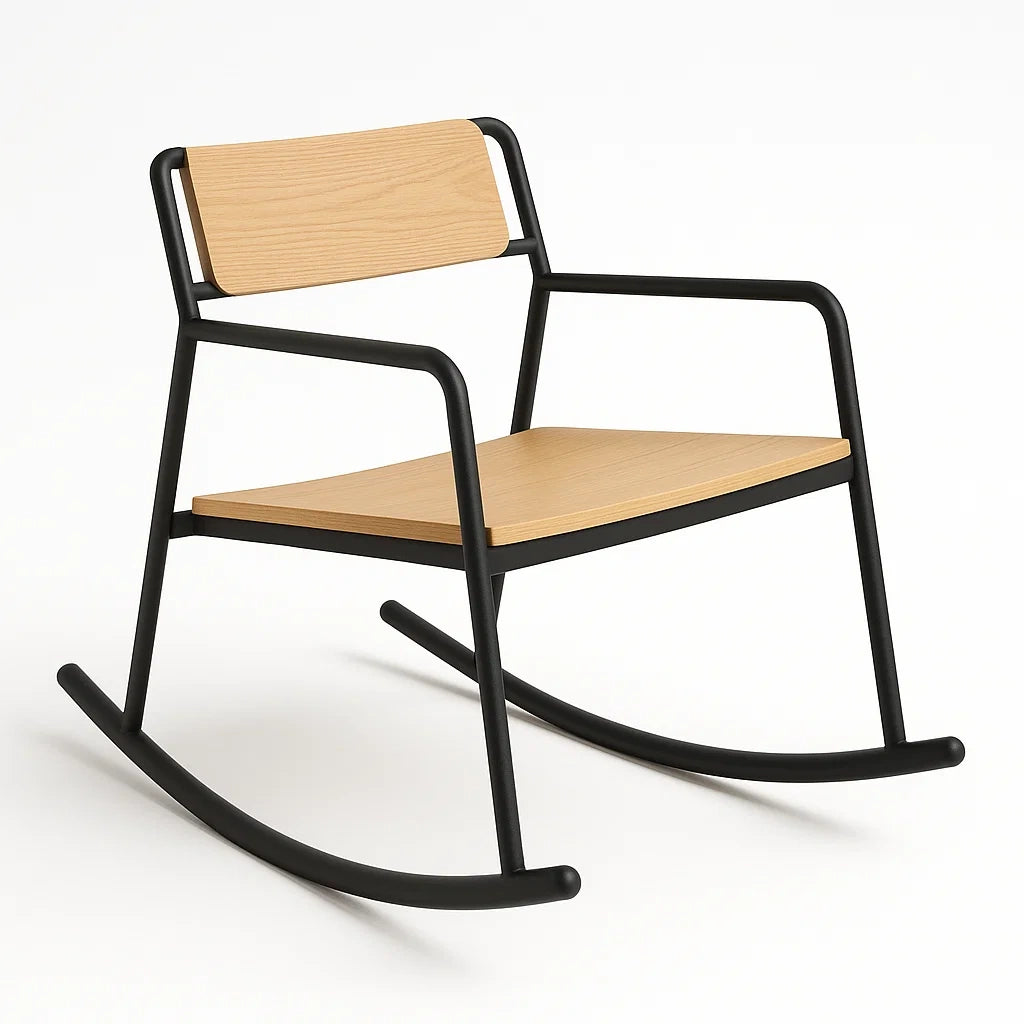 Fauteuil à bascule en bois et métal noir(Noir/Chêne clair)