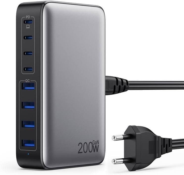 200W Chargeur USB C Chargeur Rapide avec GaN III Tech(Gris/Noir)