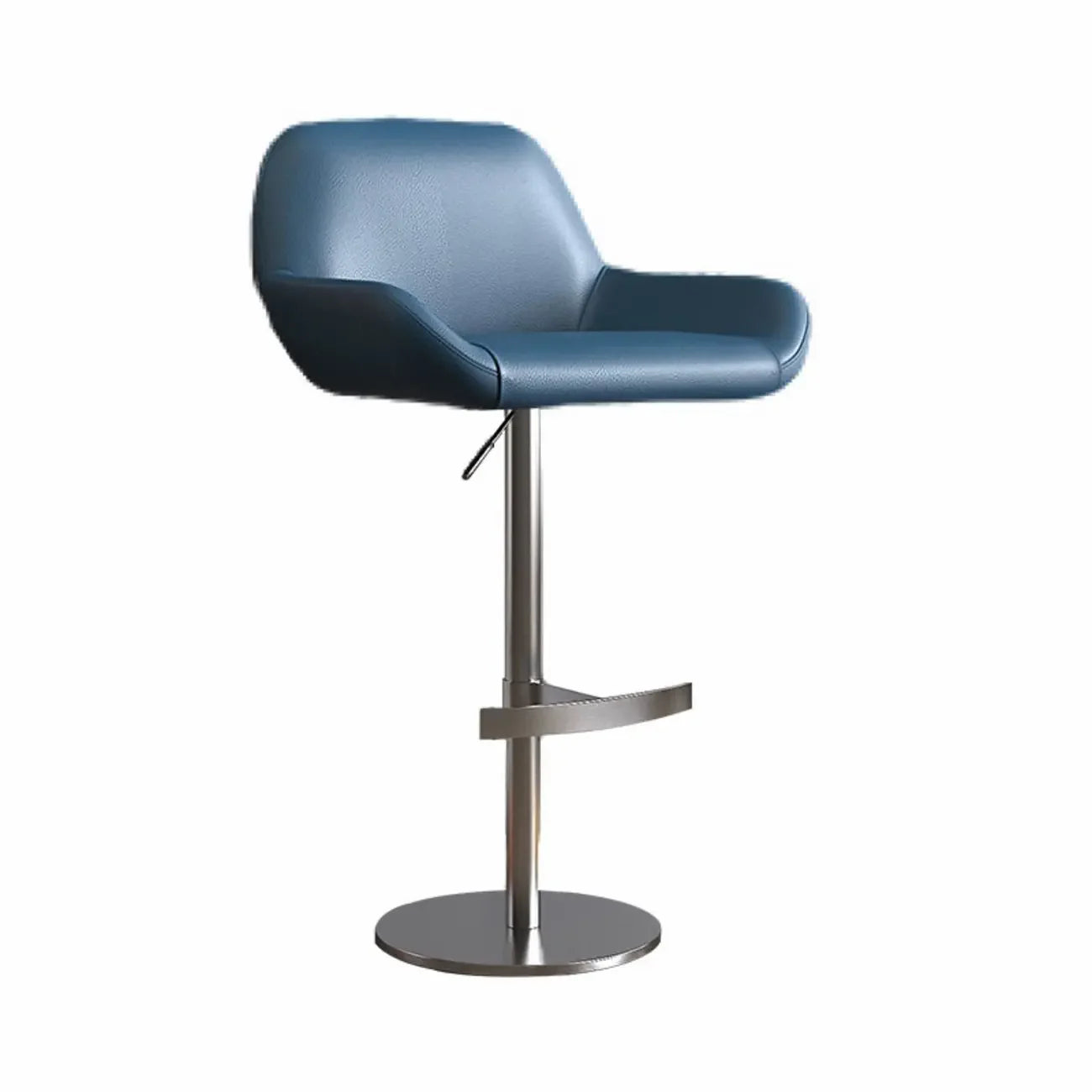 Minimalist Leather Swivel Bar Stools with Low Back for Kitchen(Silver/Blue)