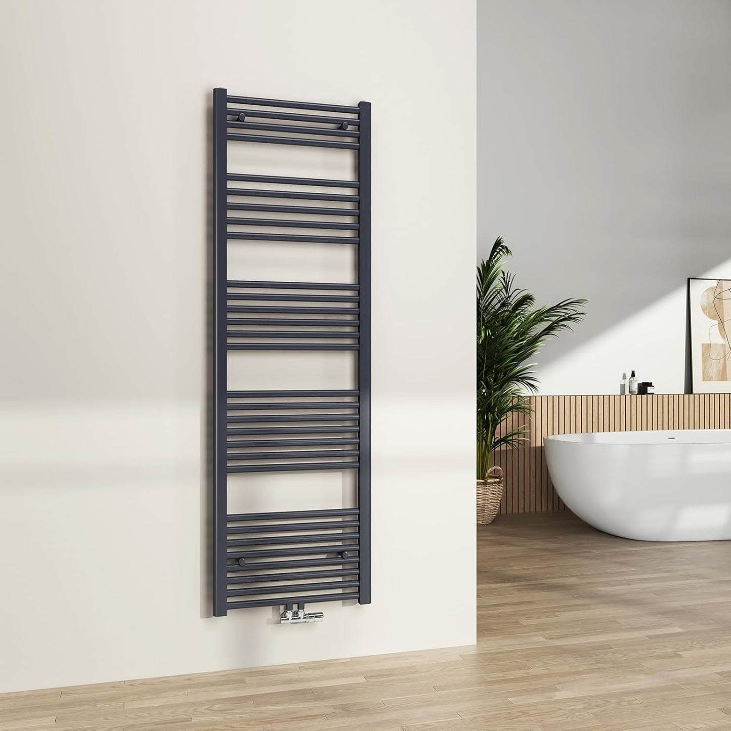 S'AFIELINA Radiateur Sèche-Serviettes Anthracite 1600x500 mm Porte-Serviettes Chauffant à Eau Chaude pour Salle de Bain 654W Sèche Serviette Eau Chaude avec Raccordement Central(Anthracite)