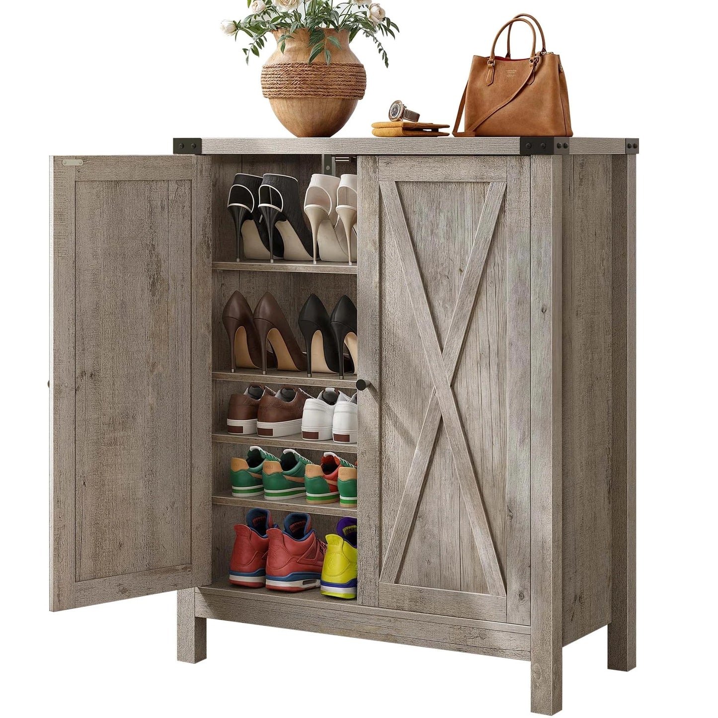 Moasis 5-tier 20 Pair Shoe Storage Cabinet with Double Doors for Entryway(Oak)
