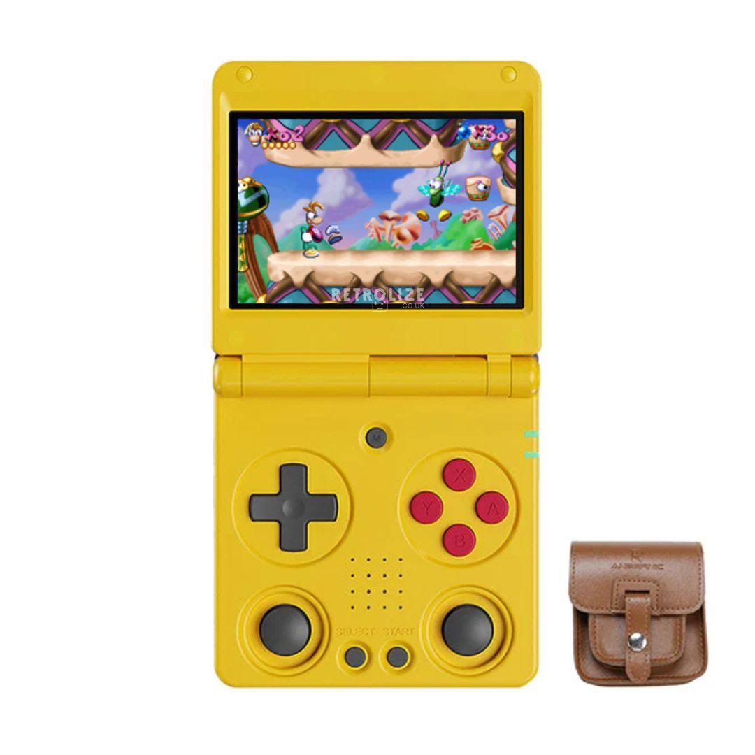 ANBERNIC [64G] Anbernic RG34XXSP Console de Jeu portable rétro Flip écran IPS de 3,4 pouces Support Quad-Core Wifi 5G et Bluetooth 4.2 Double Joystick(Jaune)