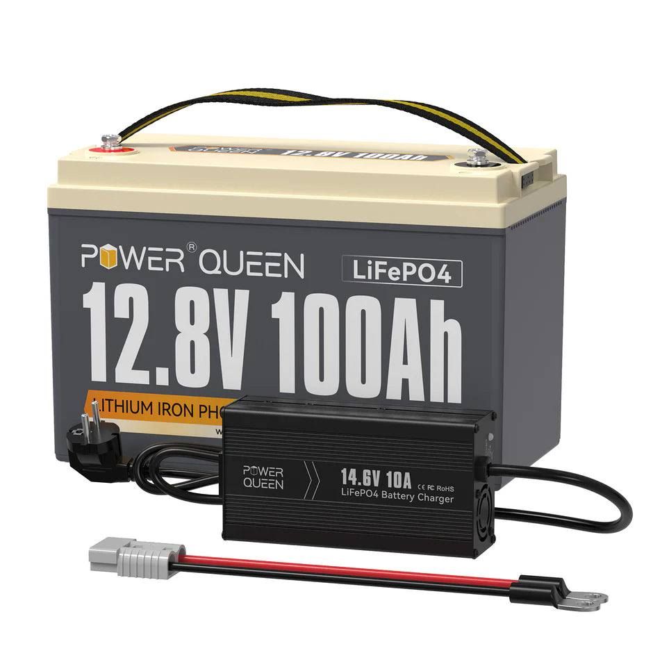 Batterie LiFePO4 12V 100Ah de Power Queen(Gris/Crème/Noir)